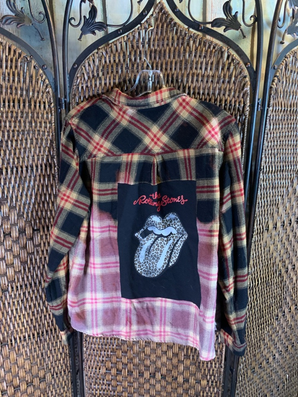 Rolling Stones Bleach-Washed Flannel Grunge Retro Size L